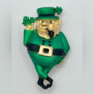 AJC Leprechaun Brooch Large Attached Not Working Sound Piece 3"